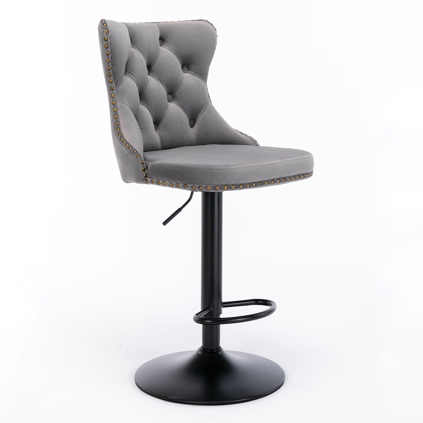 Swivel Velvet Barstools Adjusatble Seat Height , Modern Upholstered Bar Stools With Backs Comfortable Tufted For Home Pub And Kitchen Island (Set of 2) - Gray