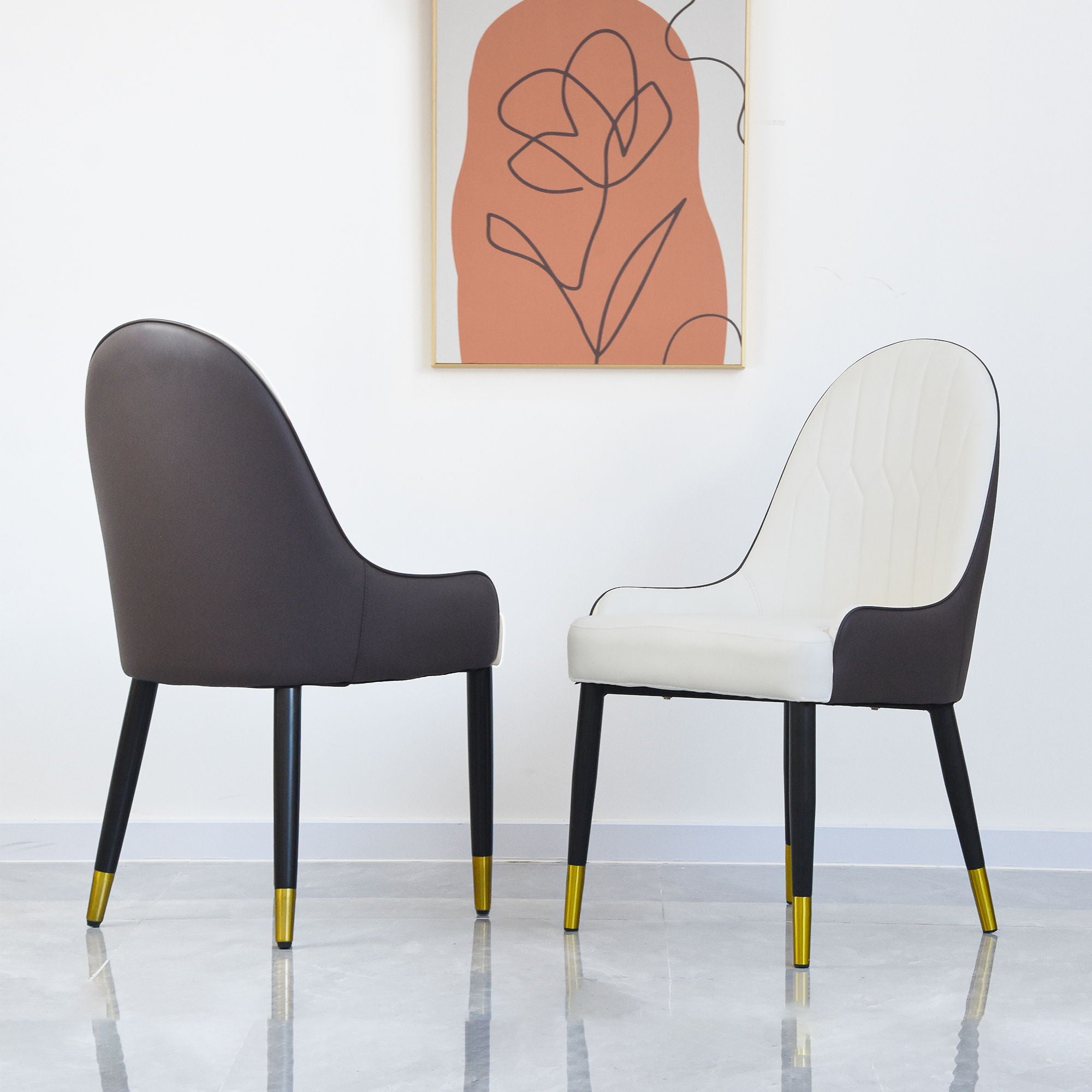 Modern Sponge-Filled Dining Chair, Solid Wood Metal Legs, Suitable For Restaurants, Living Rooms And Rooms- (Set of 2) - Dark Brown / White