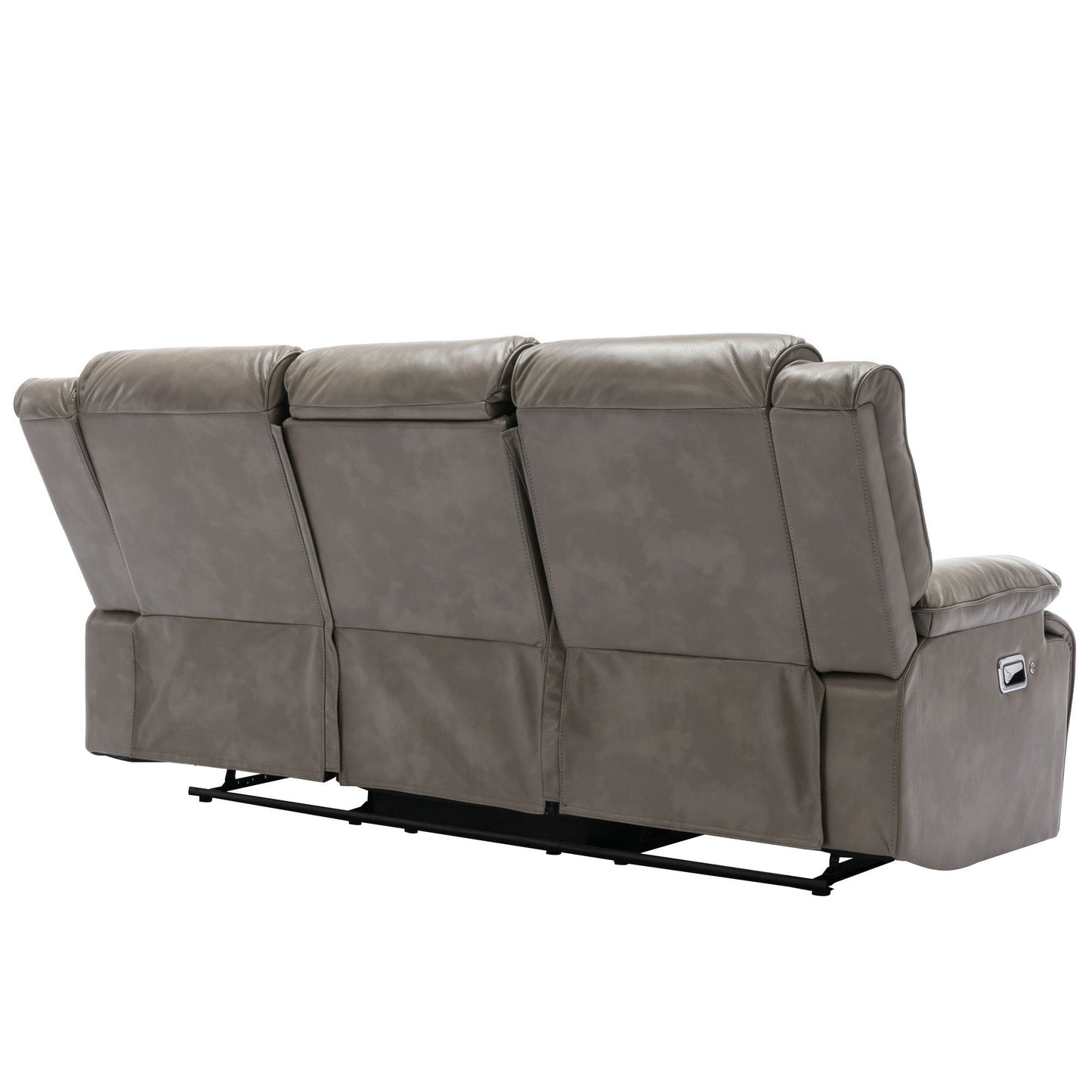 3 Seater Home Theater Recliner Manual Recliner Chair With A Led Light Strip Two Built-In Cup Holders For Living Room - Gray