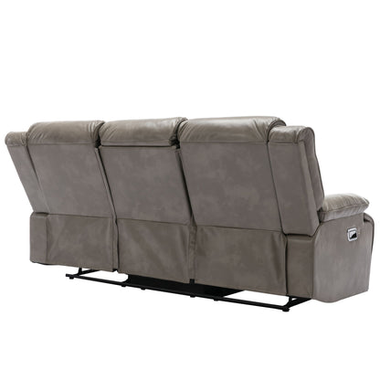 3 Seater Home Theater Recliner Manual Recliner Chair With A Led Light Strip Two Built-In Cup Holders For Living Room - Gray