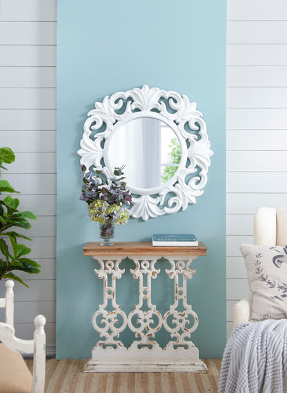 Classic Vintage Wash Console Table With Wood Top - Brown / Antique White
