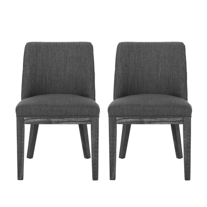 Modern Rustic Dining Chair (Set of 2) With Solid Wood Frame - Charcoal