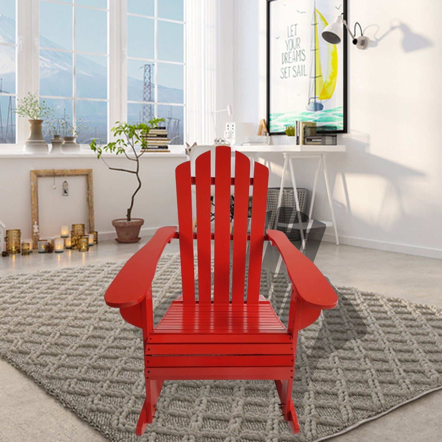 Reclining Outdoor Rocking Adirondack Chair - Red
