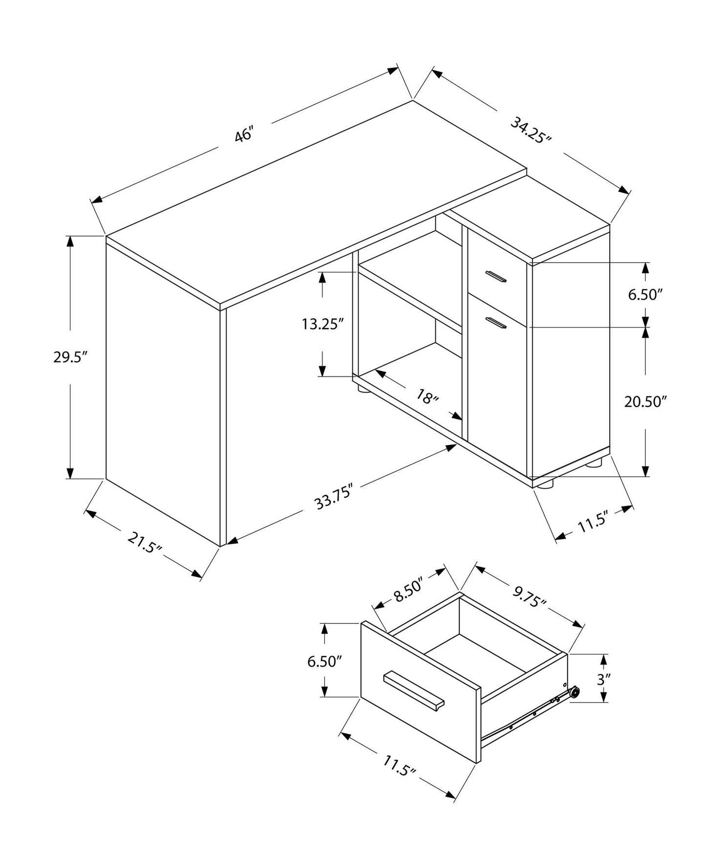 Computer Desk, Home Office, Corner, Storage Drawers, L Shape, Laptop, Contemporary & Modern - Walnut