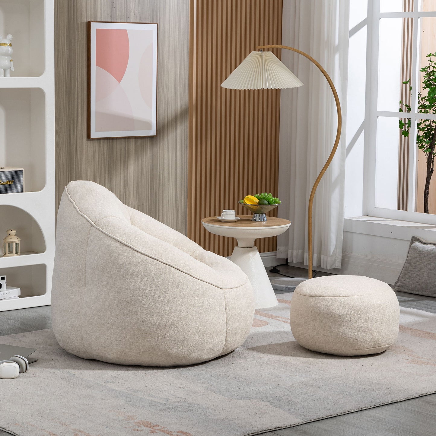 Bedding Bean Bag Sofa Chair High Pressure Foam Bean Bag Chair Adult Material With Padded Foam Padding Compressed Bean Bag With Footrest - Beige