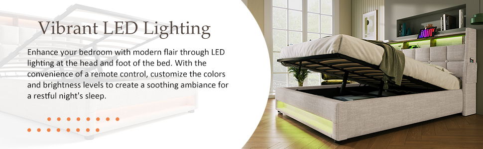 Full Size Upholstered Platform Bed With A Hydraulic Storage System, LED And USB Charging (Without Mattress) - Natural