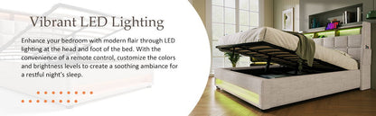 Full Size Upholstered Platform Bed With A Hydraulic Storage System, LED And USB Charging (Without Mattress) - Natural