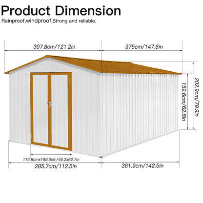 10'x12' Garden Sheds Outdoor Storage Sheds - White / Yellow