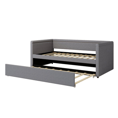 Modern Style Twin Size Upholstered Daybed With Trundle For Guest Room, Small Bedroom, Study Room - Gray