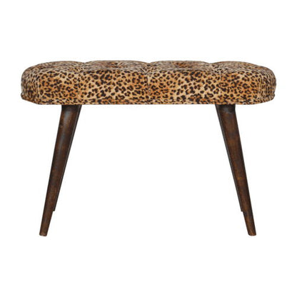 Leopard Print Deep Button Bench - Walnut