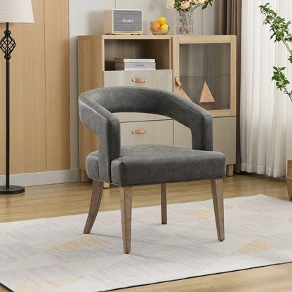 Wide Modern Barrel Open Back Upholstered Accent Chair With Weathered Solid Wood Legs Dining Chairs For Dining Room, Club, Kitchen And Living Room - Gray
