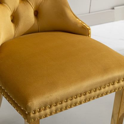 Nikki - Modern, High-End Tufted Solid Wood Contemporary Velvet Upholstered Dining Chair With Golden Stainless Steel Plating Legs, Nailhead Trim (Set of 2) - Gold