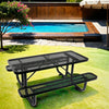 Outdoor Steel Picnic Rectangular Table With Umbrella Pole - Black