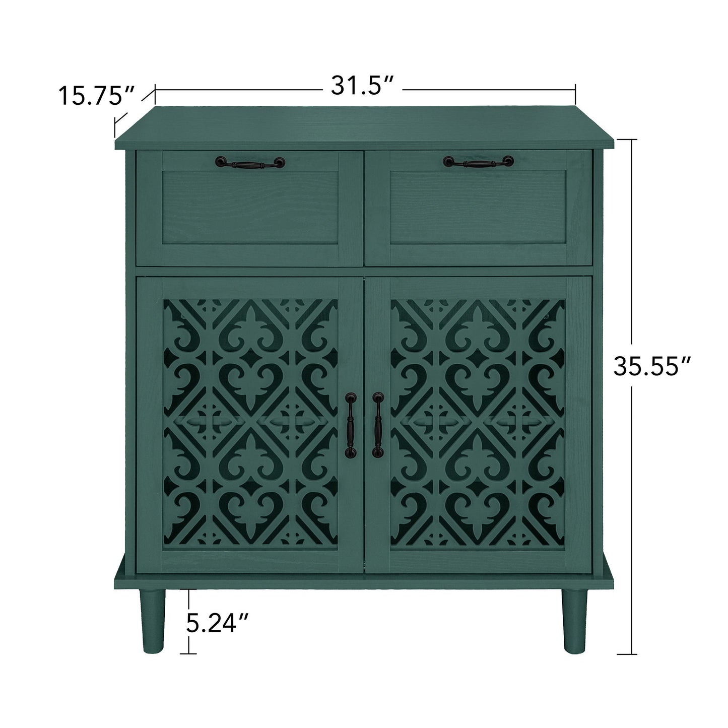 2 Door 2 Drawer Cabinet, American Furniture, Suitable For Bedroom, Living Room, Study - Dark Green