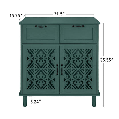 2 Door 2 Drawer Cabinet, American Furniture, Suitable For Bedroom, Living Room, Study - Dark Green