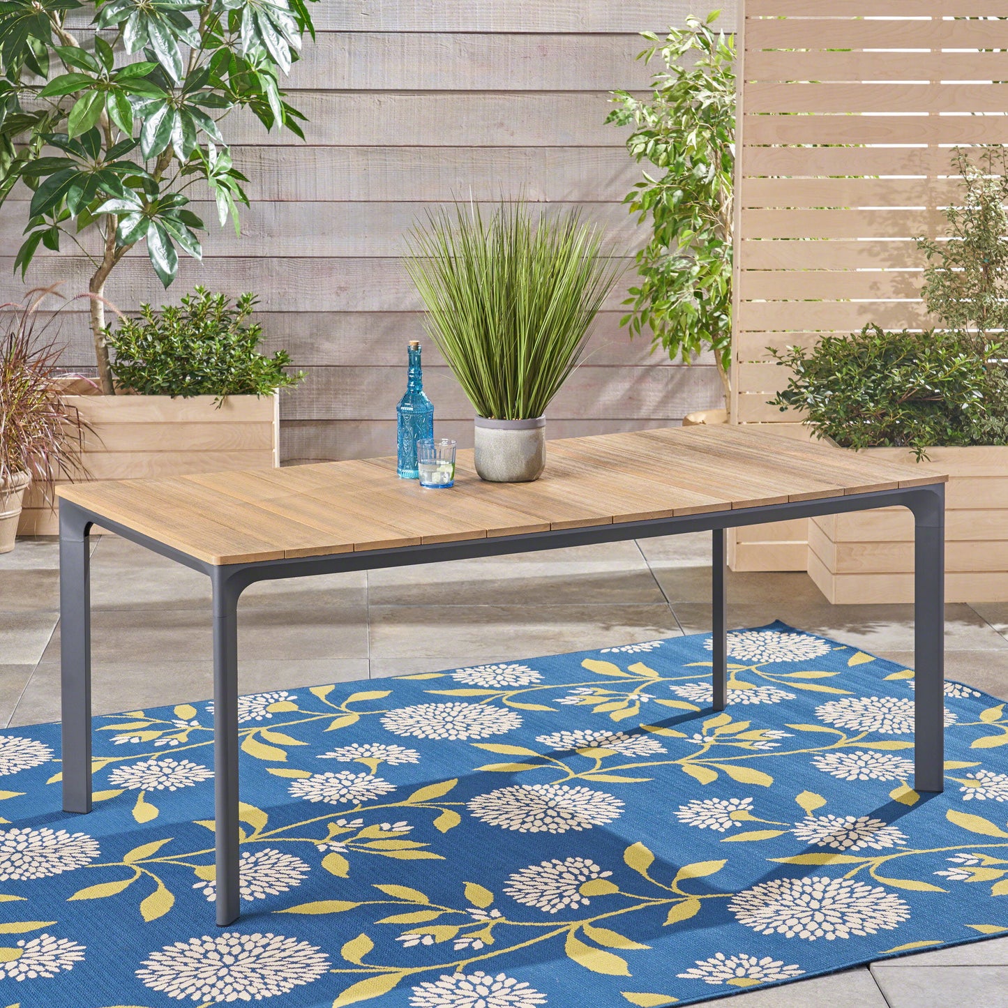 Eucalyptus Wood Topped Patio Dining Table With Aluminum Frame - Gray