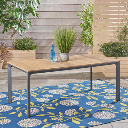 Eucalyptus Wood Topped Patio Dining Table With Aluminum Frame - Gray