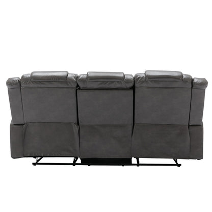 3 Seater Home Theater Recliner Manual Recliner Chair With Two Built-In Cup Holders For Living Room - Gray