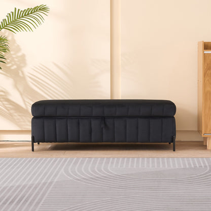 Wide Upholstered Velvet Storage Soft Bench Footstool Ottoman End Of Bed With Metal Legs, Foot Rest For Living Room, Entryway And Bedroom - Black