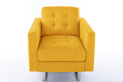 Victoria - Linen Fabric Armchair With Metal Legs, Side Pockets, And Pillow - Yellow