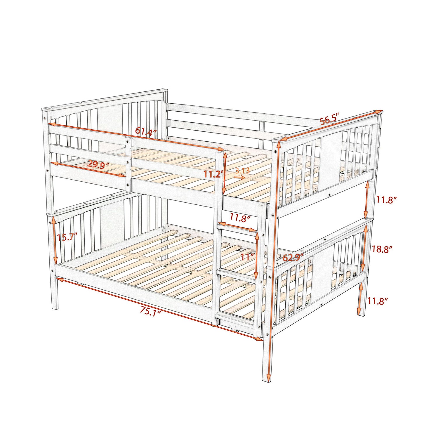 Full Over Full Bunk Bed With Ladder For Bedroom - Gray