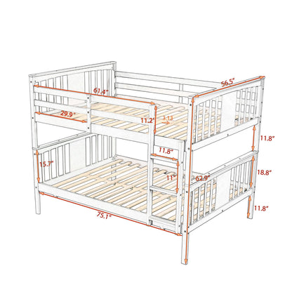 Full Over Full Bunk Bed With Ladder For Bedroom - Gray