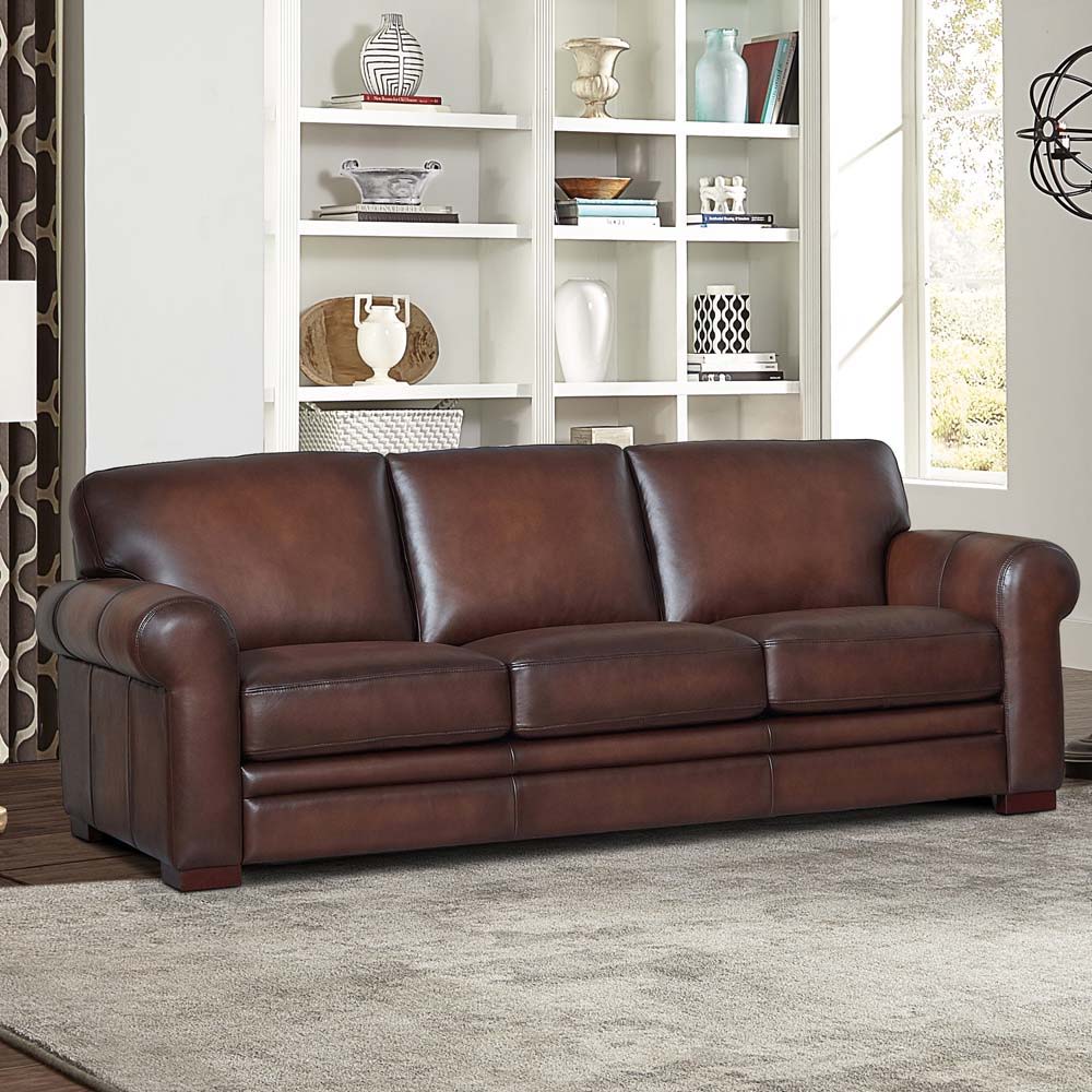 Brookfield-Top Grain Leather Sofa Couch - Caramel