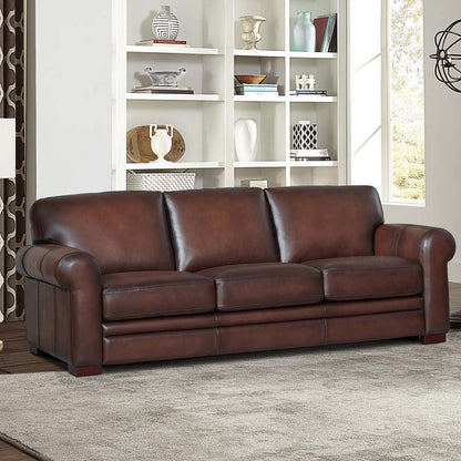 Brookfield-Top Grain Leather Sofa Couch - Caramel