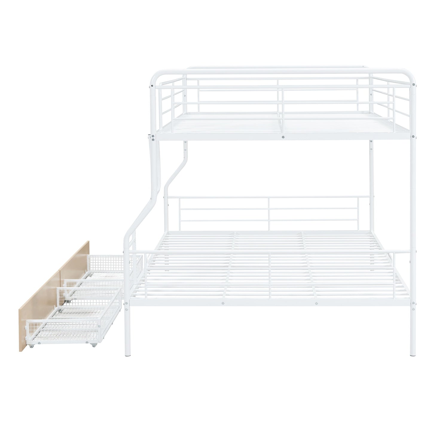 Full Long Over Queen Bunk Bed With 2 Drawers - White