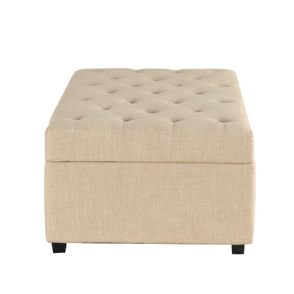 Convertible Folding Sofa Bed Ottoman With Memory Mattress And Tufted Design - Beige