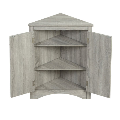 Triangle Bathroom Storage Cabinet With Adjustable Shelves, Freestanding Floor Cabinet For Home Kitchen - Oak