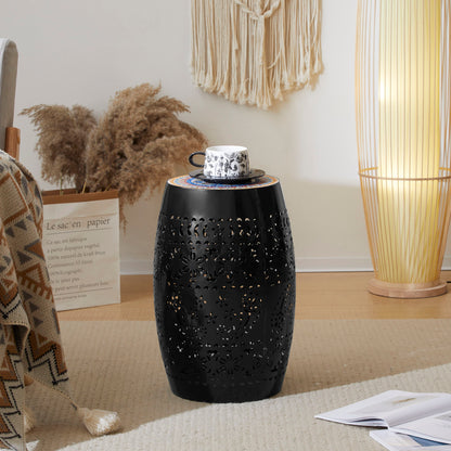 Boho Mosaic Side Table With Ceramic Tile Top - Black
