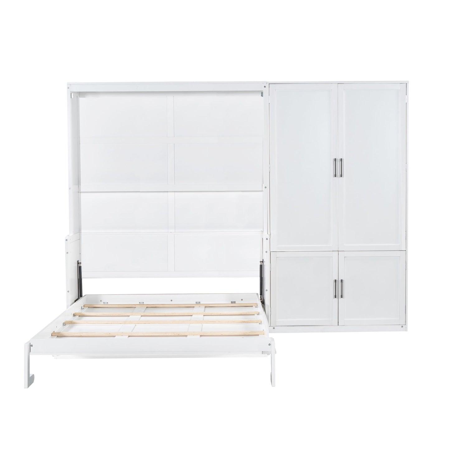 Queen Size Murphy Wall Bed With Closet, Space Saving Design - White