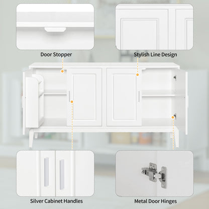 4 Door Sideboard Storage Cabinet With Door Shelf For Living Room And Dining Room, 2 Large Cabinets With Adjustable Shelf - White