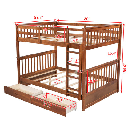 Full Over Full Bunk Bed With Ladders And 2 Storage Drawers - Walnut
