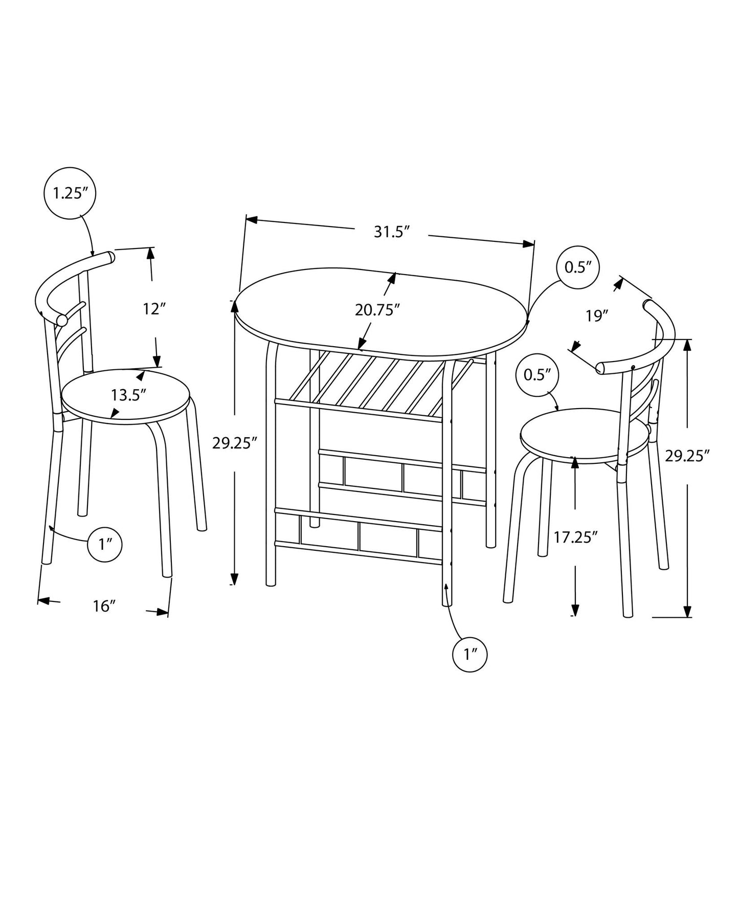 3 Pieces Dining Table Set, Small, Contemporary & Modern - Taupe