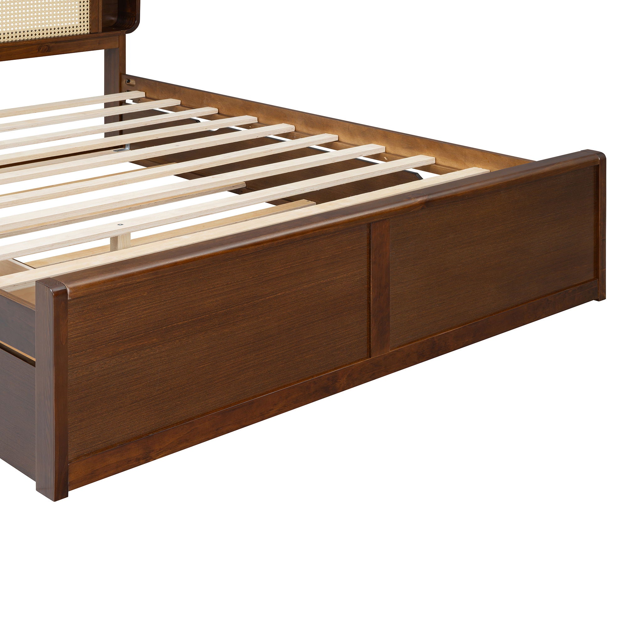 Queen Size Headboard Bed With 2 Drawers And Trundle Walnut