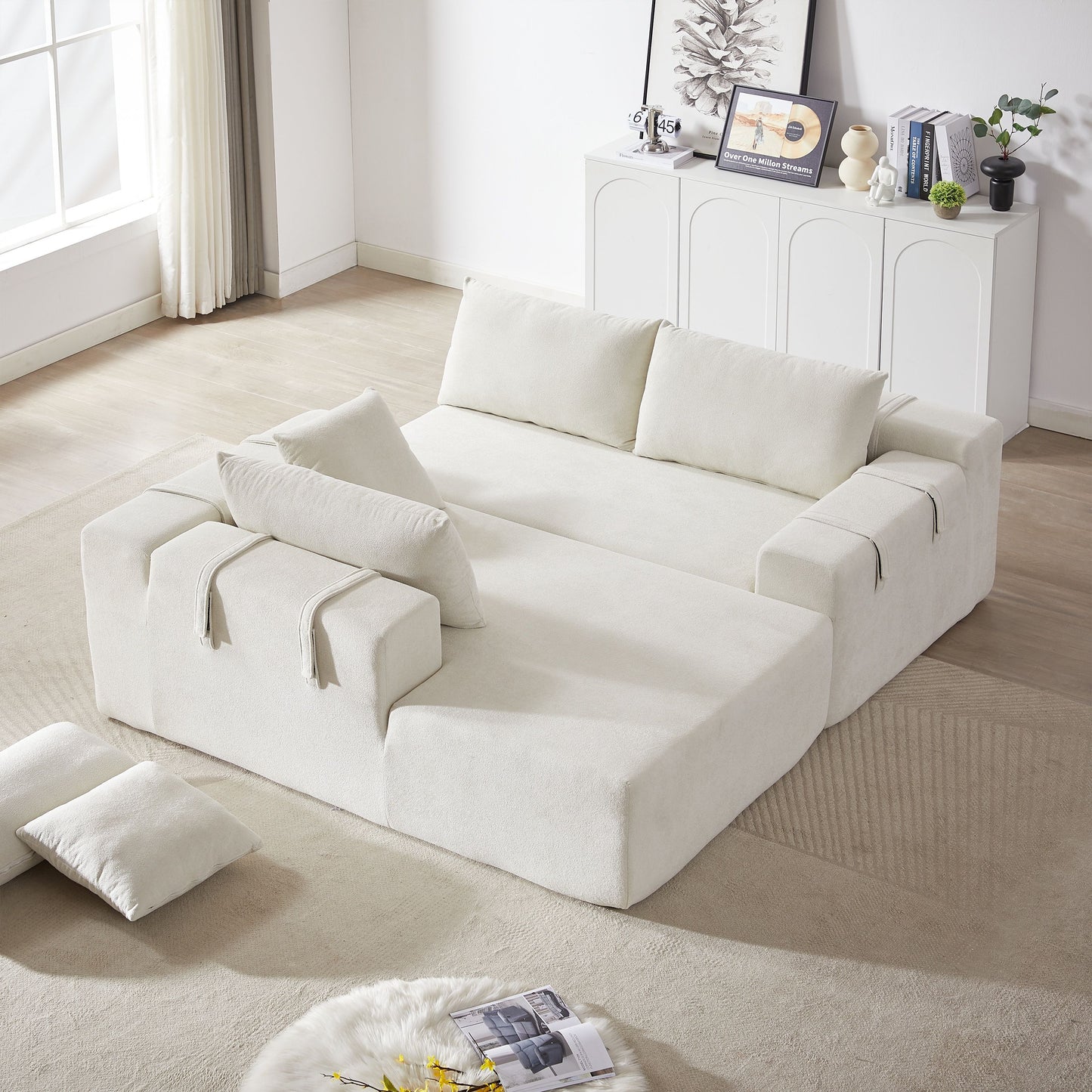 Modern Chenille Upholstered Sectional Sofa Couch Set, Modular L Shaped Sectional Living Room Sofa Set With 6 Pillows, Free Combination - Beige