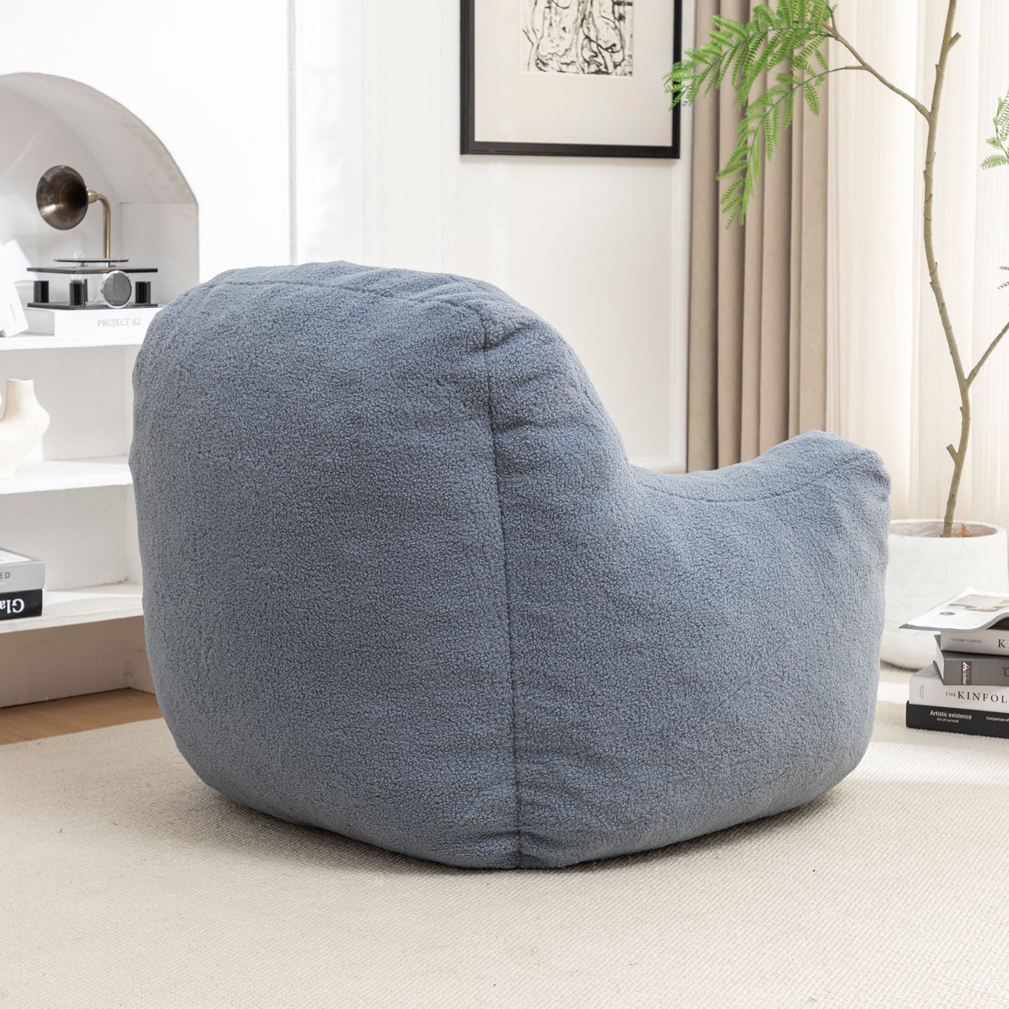 Comfy Bean Bag Chair With Filler, Tufted Memory Foam Sofa Teddy Fabric, Fluffy And Cozy Seating For Dorm, Apartment, Or Living Room - Light Blue