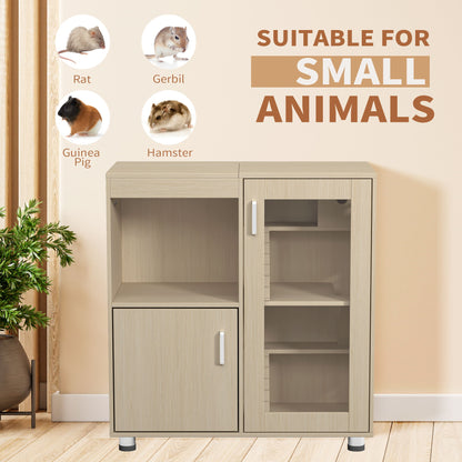Wood 4 Tier Hamster Cage With Windows And Storage Cabinet - Teak