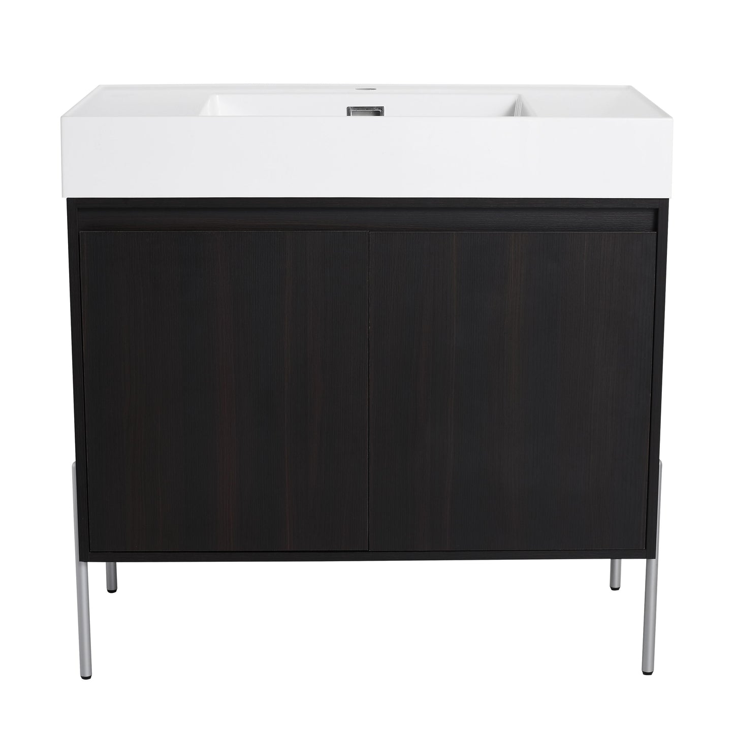 Minimalist 36" Freestanding Bathroom Vanity With Resin Sink And Storage Cabinet - Dark Oak