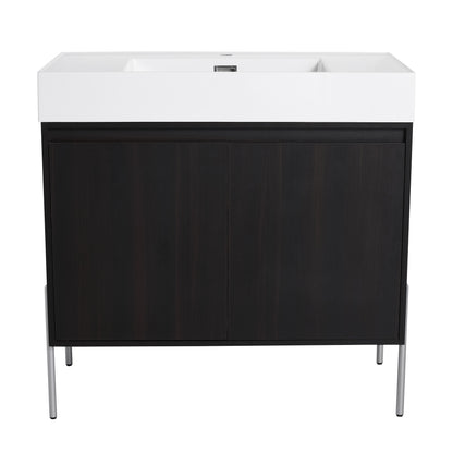 Minimalist 36" Freestanding Bathroom Vanity With Resin Sink And Storage Cabinet - Dark Oak