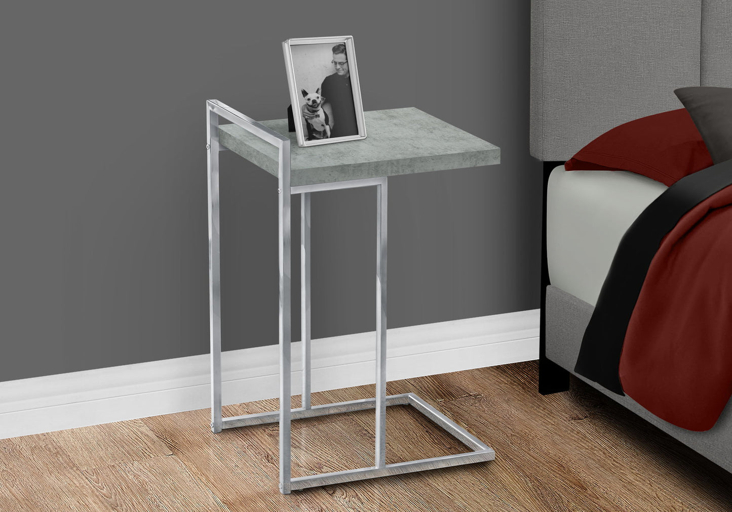 Accent Table, C - Shaped, Modern & Convenient Design - Gray