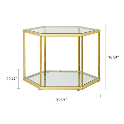 Modern Stainless Steel Coffee Table With Double Layer Glass And Polygonal Design - Gold
