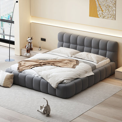 Queen Size Upholstered Platform Bed With Thick, Grounded Bed With Solid Frame - Gray