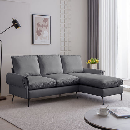 Modern Sectional Technical Leather L-Shaped Sofa Couch With Reversible Chaise Lounge - Dark Gray