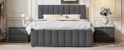 Full Size Upholstered Platform Bed With Twin Size Trundle And 3 Drawers - Gray