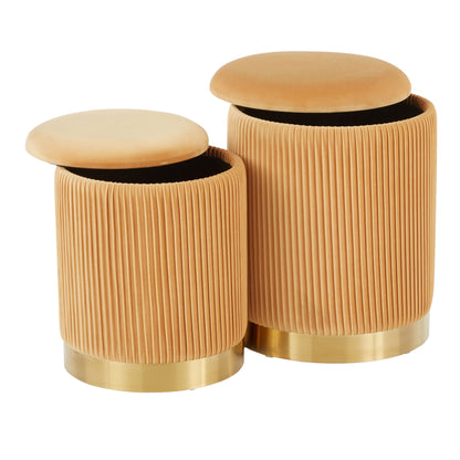 Marla - Contemporary Nesting Pleated Ottoman Set - Gold / Orange