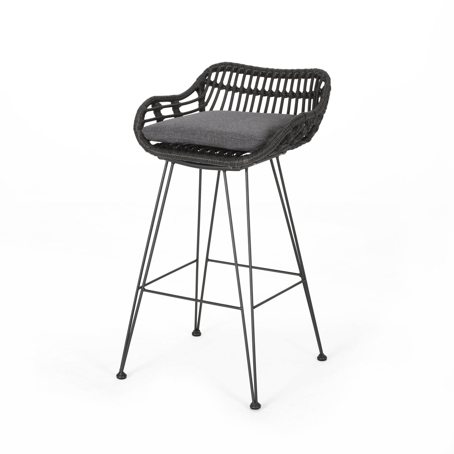 Outdoor Wicker Barstool With Cushions (Set of 2) - Gray