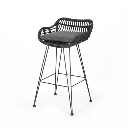 Outdoor Wicker Barstool With Cushions (Set of 2) - Gray